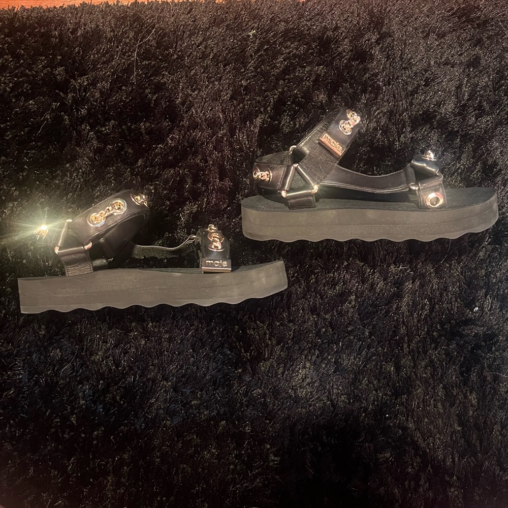 MAJE PLATFORM FRANKIE CHAIN-TRIMMED LEATHER SANDAL SIZE EU 36 (size 6) - Picture 4 of 8